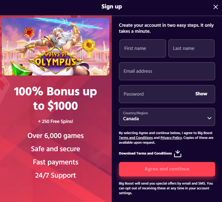 Big Boost Casino Register